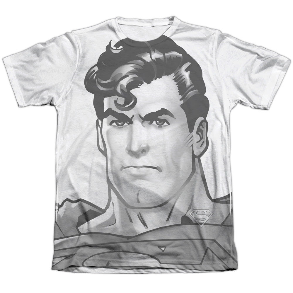 Superman - Bw Supes Head - Adult Poly/cotton Short Sleeve Tee - White T-shirt
