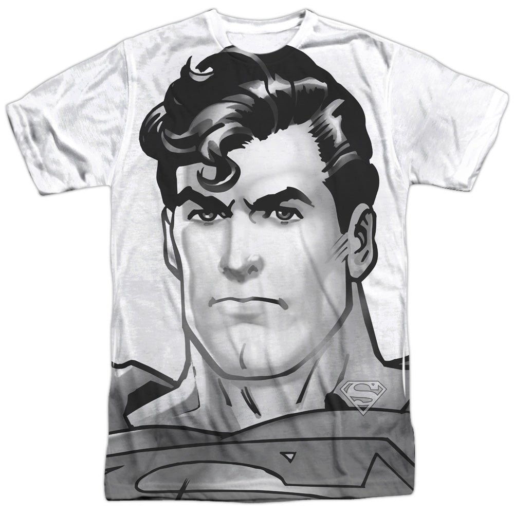 Superman - Bw Supes Head - Short Sleeve Adult Poly Crew - White T-shirt
