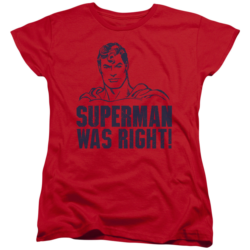 Superman - Was Right - Short Sleeve Womens Tee - Red T-shirt