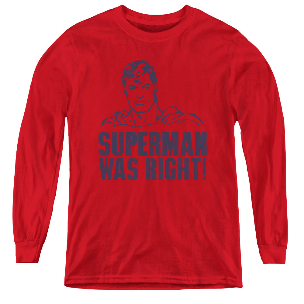 Superman - Was Right - Youth Long Sleeve Tee - Red