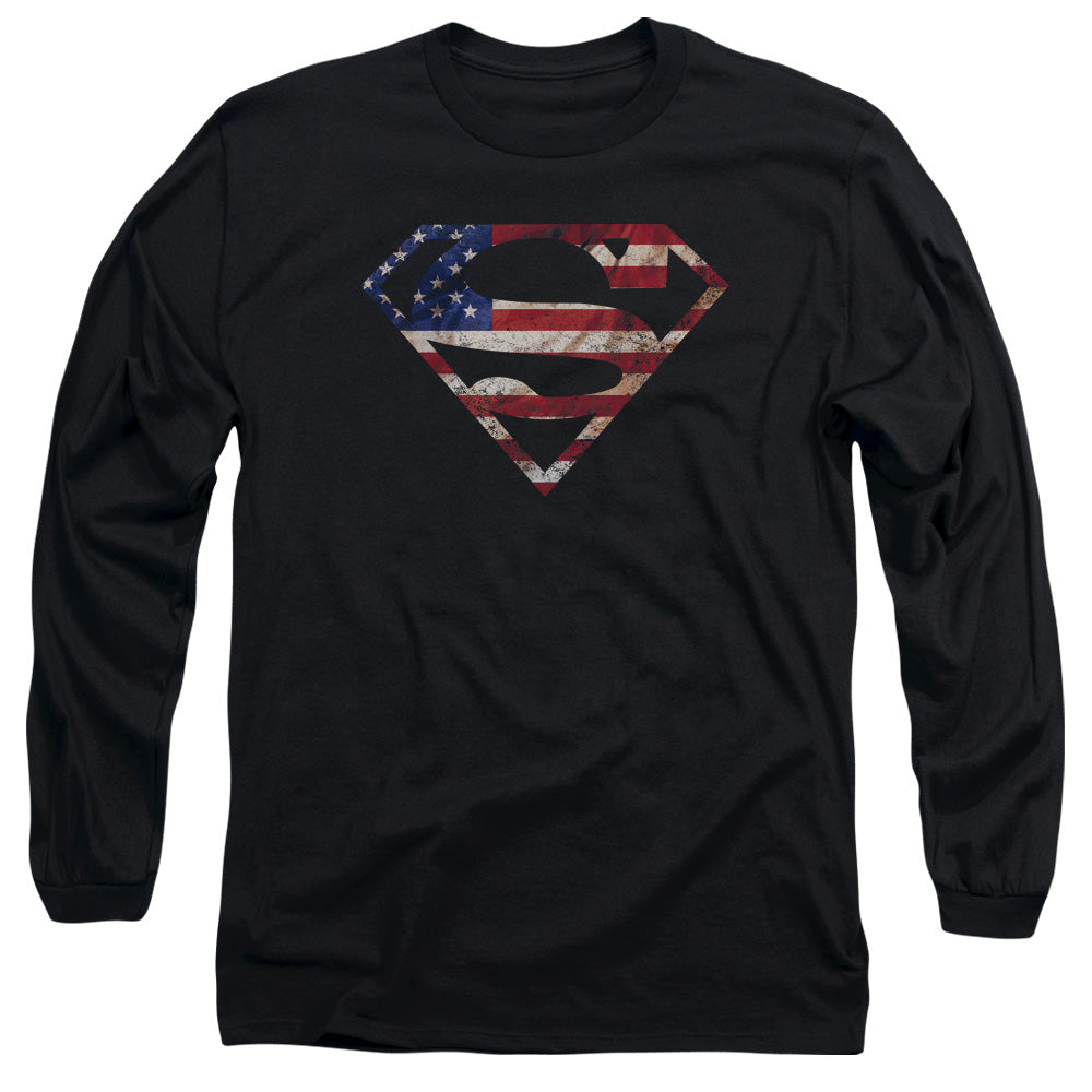 Superman - Super Patriot - Long Sleeve Adult 18/1 - Black T-shirt