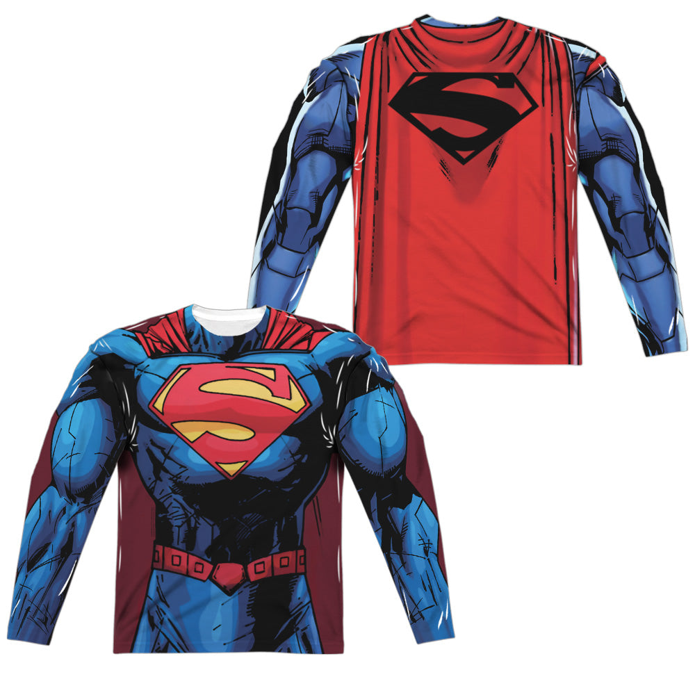 Superman - New 52 Superman (Front/back Print) - Long Sleeve Adult Poly Crew - White T-shirt