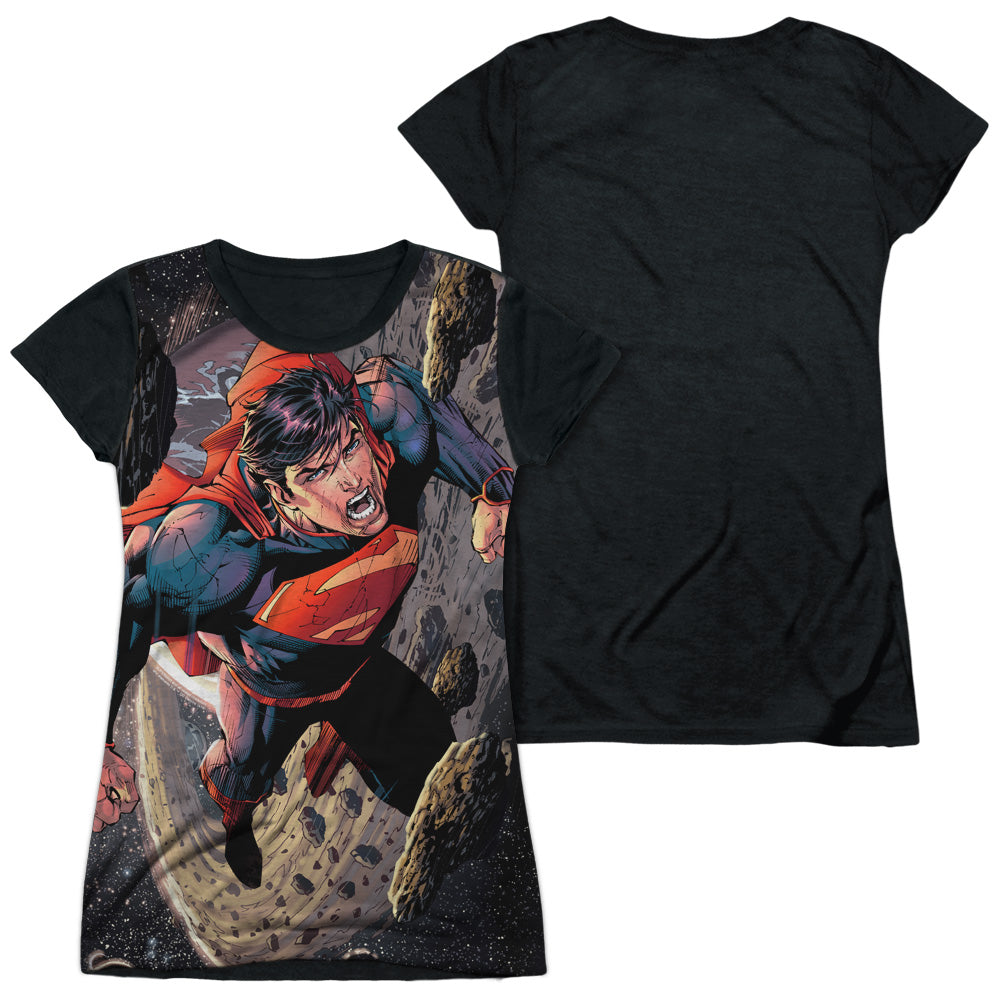 Superman - Up Up - Short Sleeve Junior Poly Black Back - White T-shirt