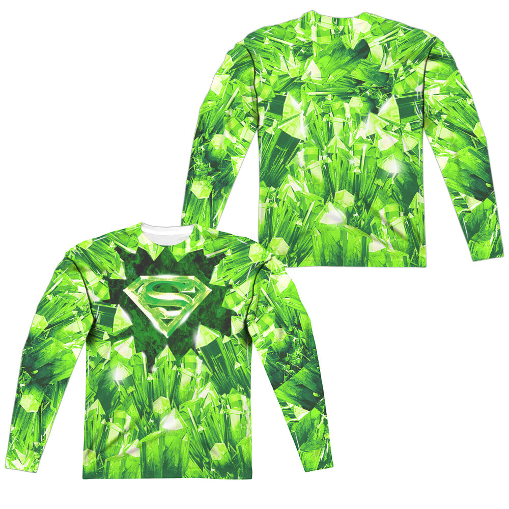 Superman - Kryptonite Shield (Front/back Print) - Long Sleeve Adult Poly Crew - White T-shirt