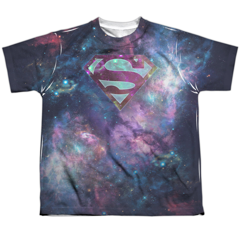 Superman - Spaced Out Logo - Short Sleeve Youth Poly Crew - White T-shirt
