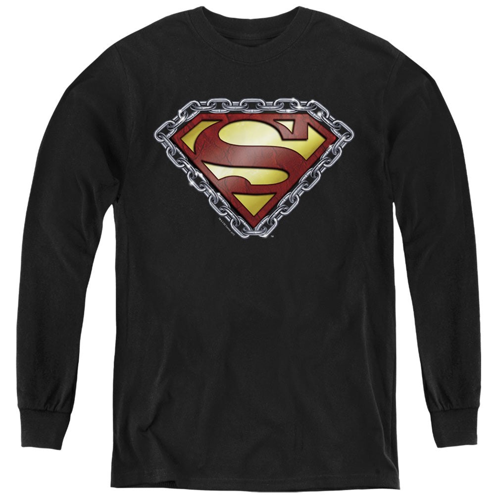 Superman - Chained Shield - Youth Long Sleeve Tee - Black