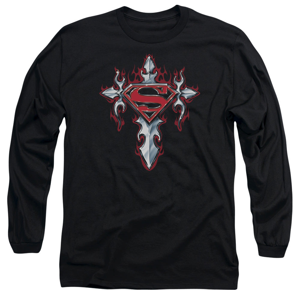Superman - Gothic Steel Logo - Long Sleeve Adult 18/1 - Black T-shirt