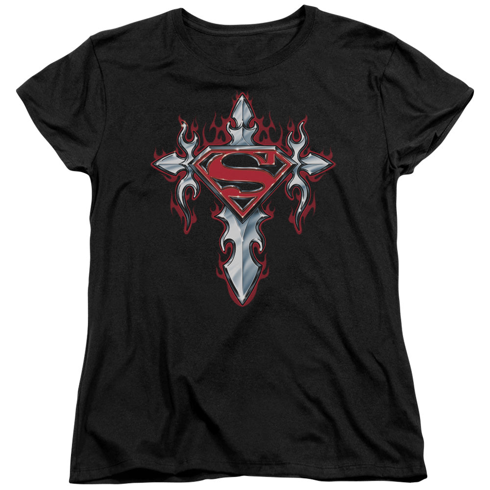 Superman - Gothic Steel Logo - Short Sleeve Womens Tee - Black T-shirt