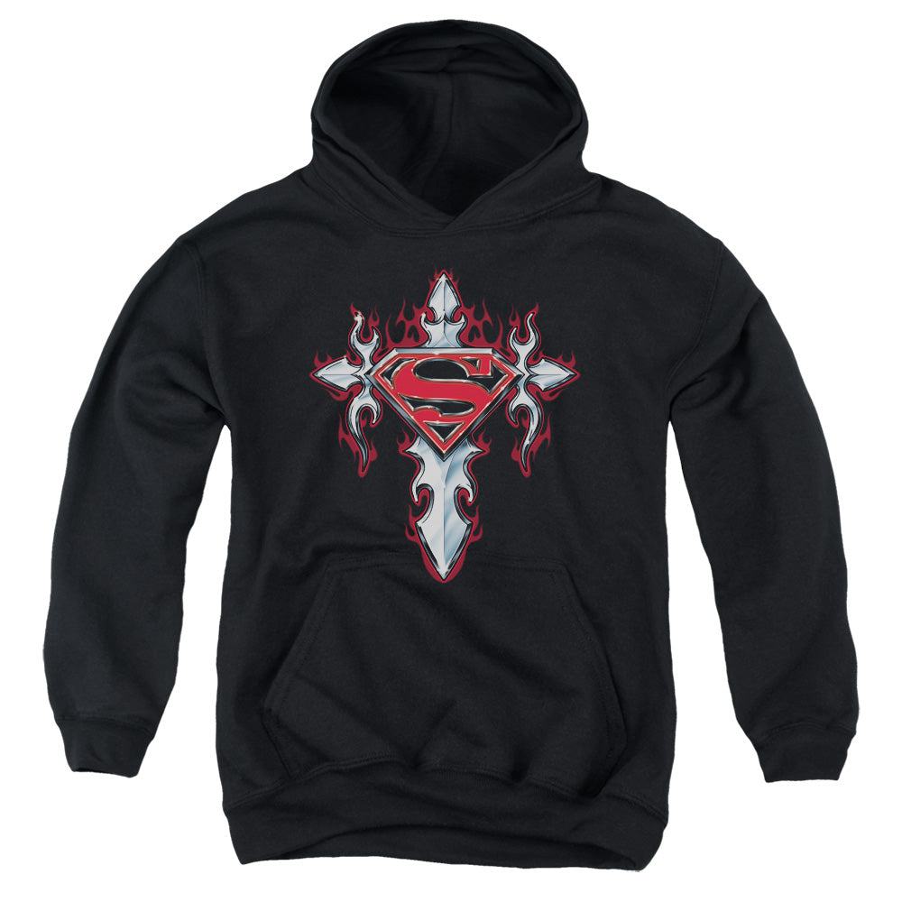 Superman - Gothic Steel Logo - Youth Pull-over Hoodie - Black