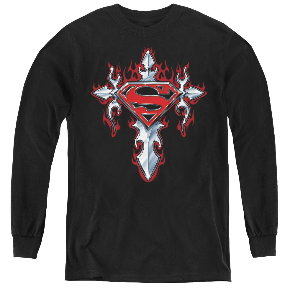Superman - Gothic Steel Logo - Youth Long Sleeve Tee - Black
