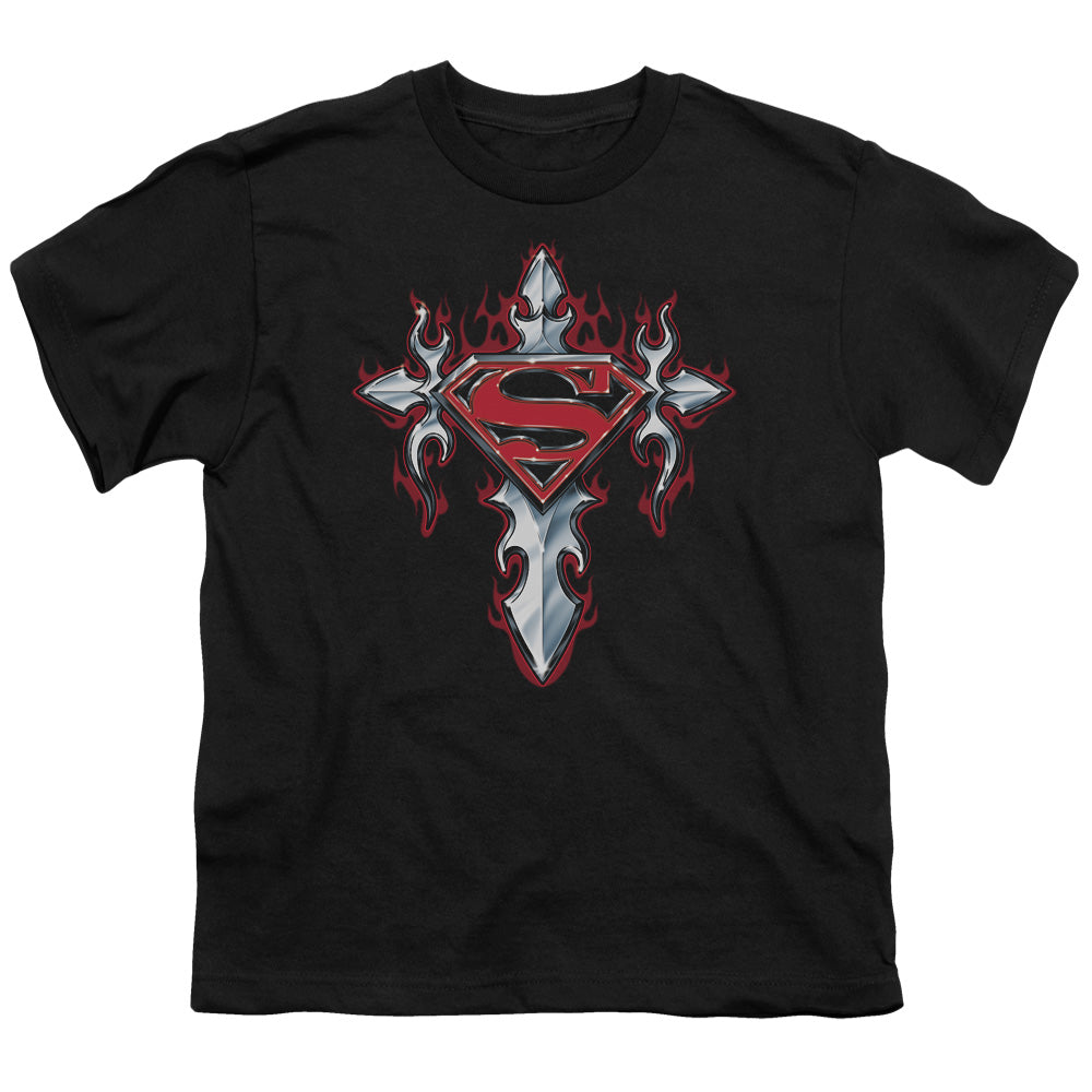 Superman - Gothic Steel Logo - Short Sleeve Youth 18/1 - Black T-shirt