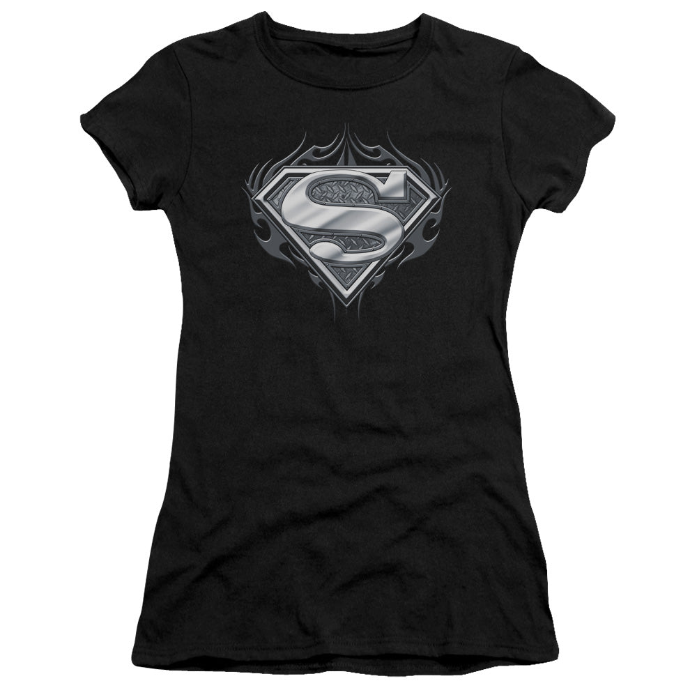 Superman - Biker Metal - Short Sleeve Junior Sheer - Black T-shirt
