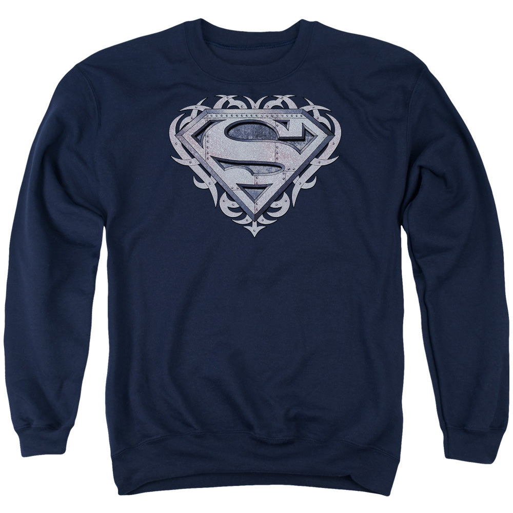Superman - Tribal Steel Shield - Adult Crewneck Sweatshirt - Navy