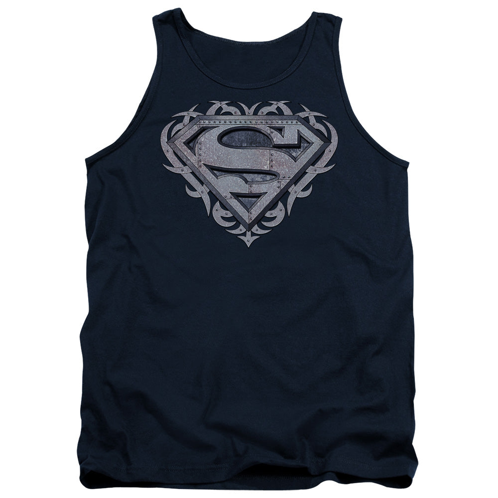 Superman - Tribal Steel Shield - Adult Tank - Navy