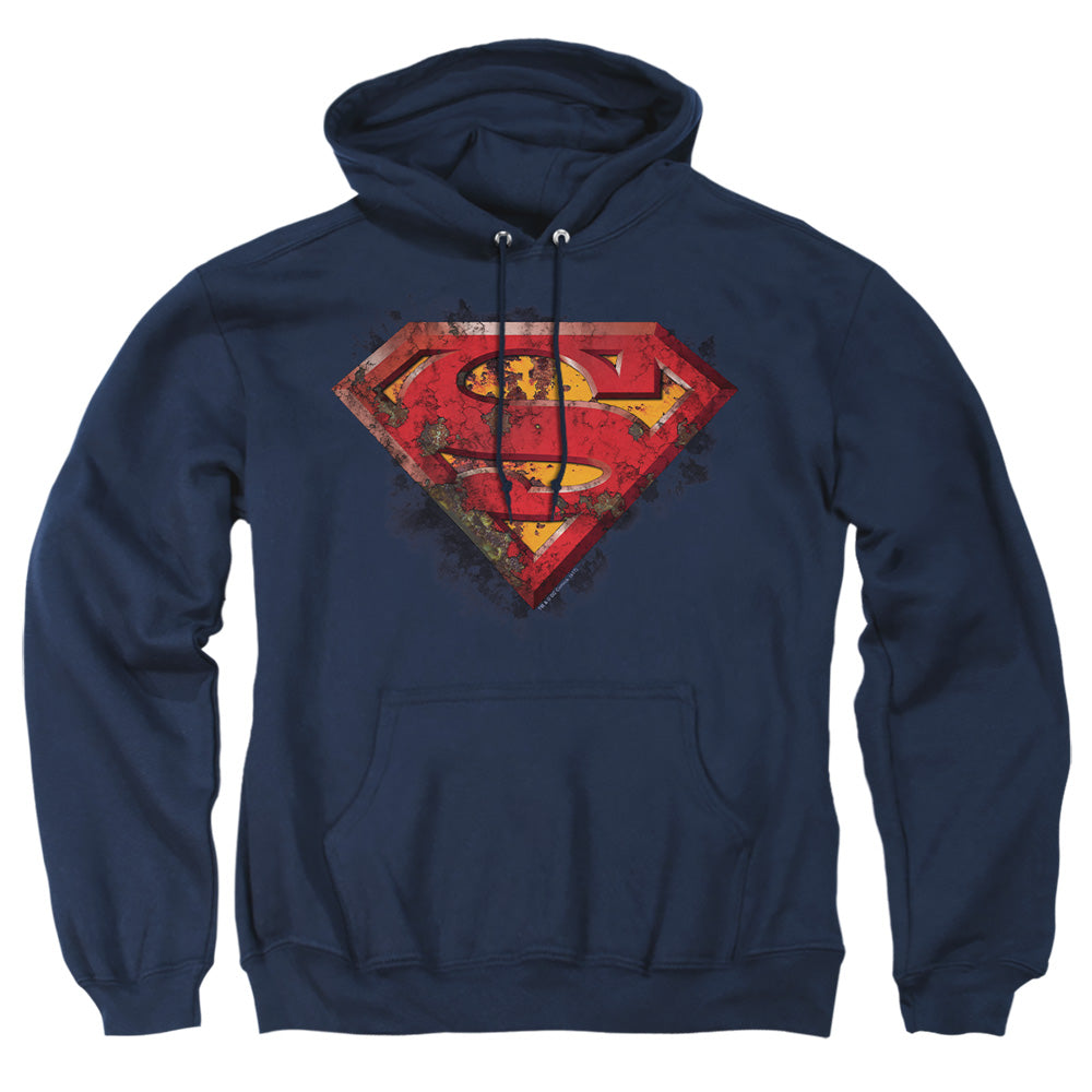 Superman - Rusted Shield - Adult Pull-over Hoodie - Navy