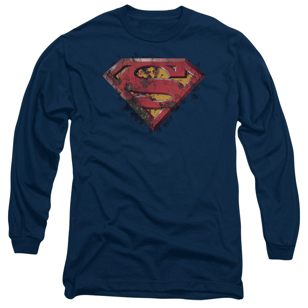 Superman - Rusted Shield - Long Sleeve Adult 18/1 - Navy T-shirt