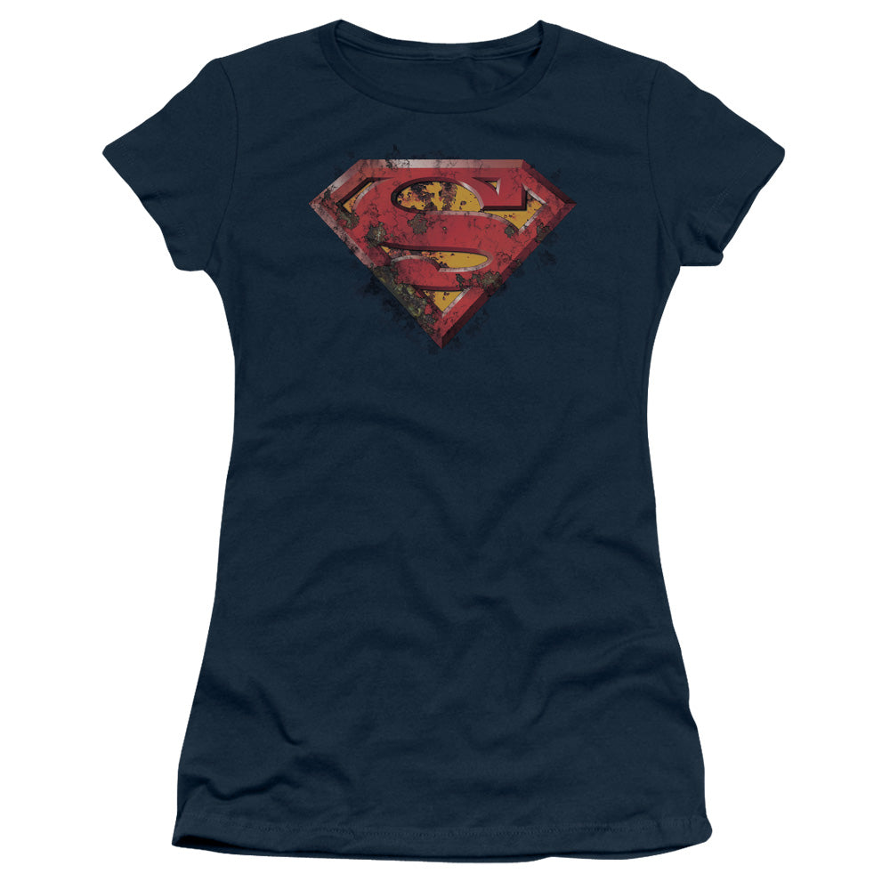Superman - Rusted Shield - Short Sleeve Junior Sheer - Navy T-shirt