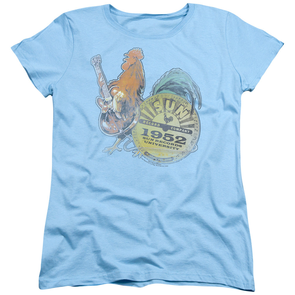 Sun - Rockin Rooster - Short Sleeve Womens Tee - Light Blue T-shirt