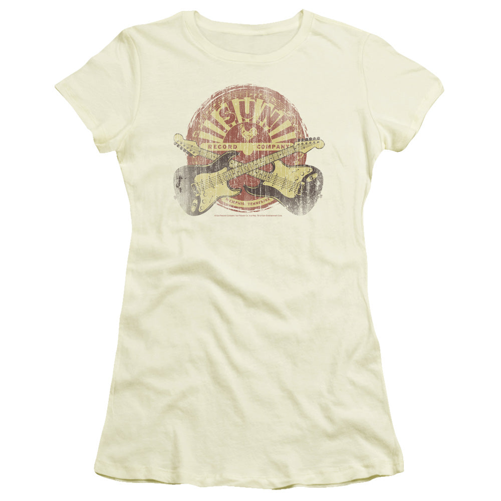 Sun - Crossed Guitars - Short Sleeve Junior Sheer - Cream T-shirt