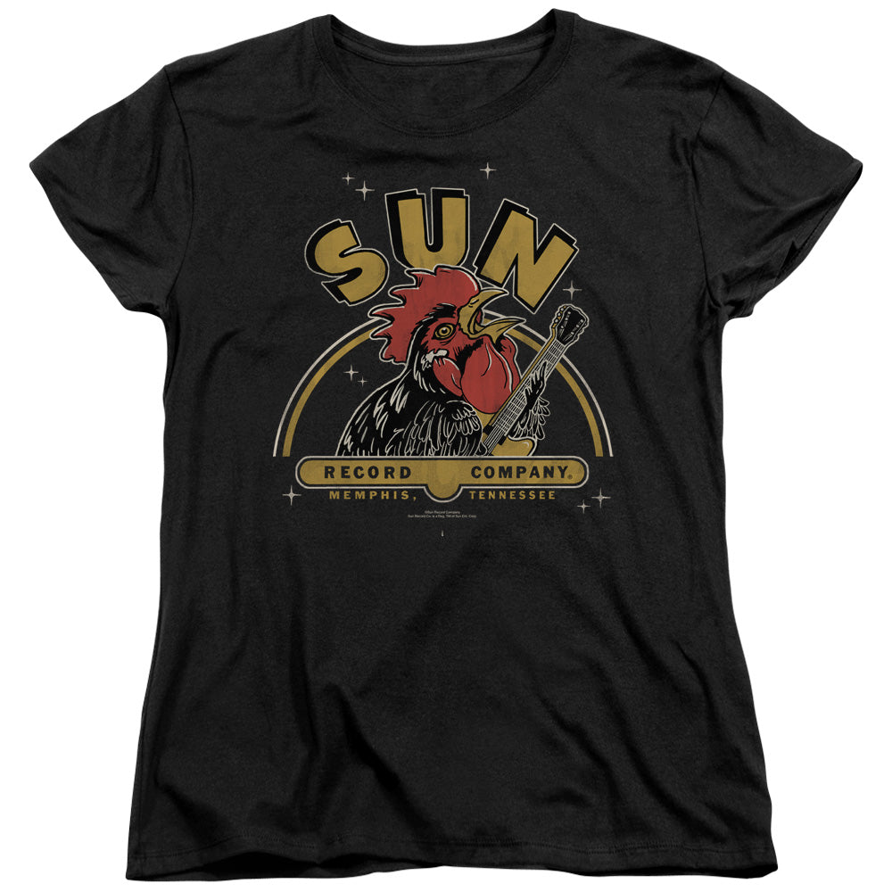 Sun - Rocking Rooster - Short Sleeve Womens Tee - Black T-shirt