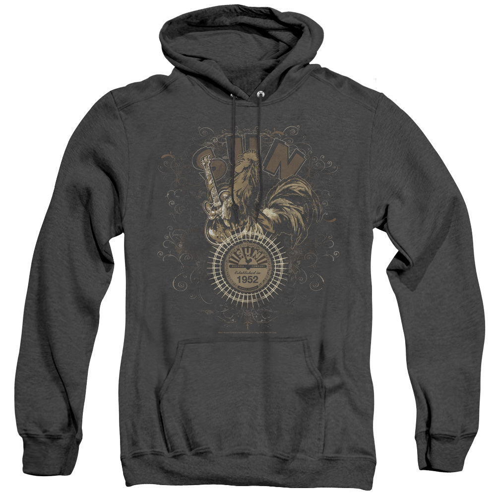Sun - Scroll Around Rooster - Adult Heather Hoodie - Black