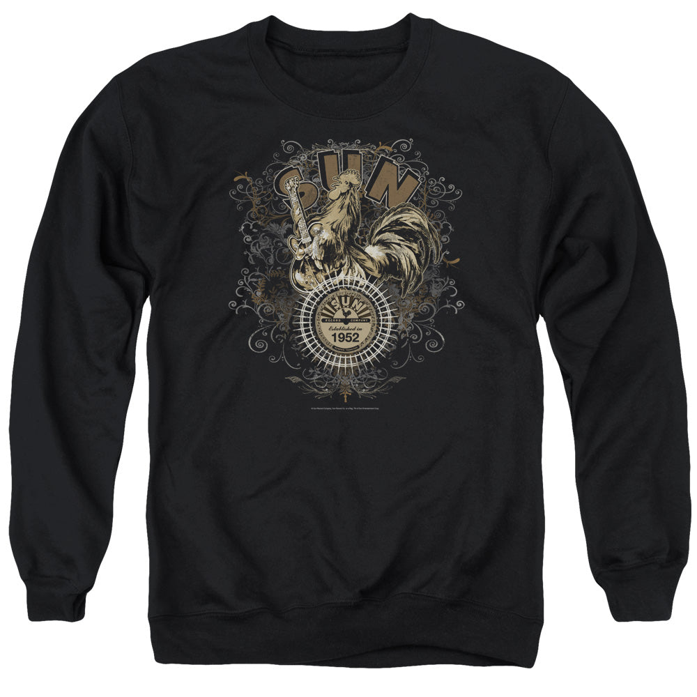 Sun - Scroll Around Rooster - Adult Crewneck Sweatshirt - Black