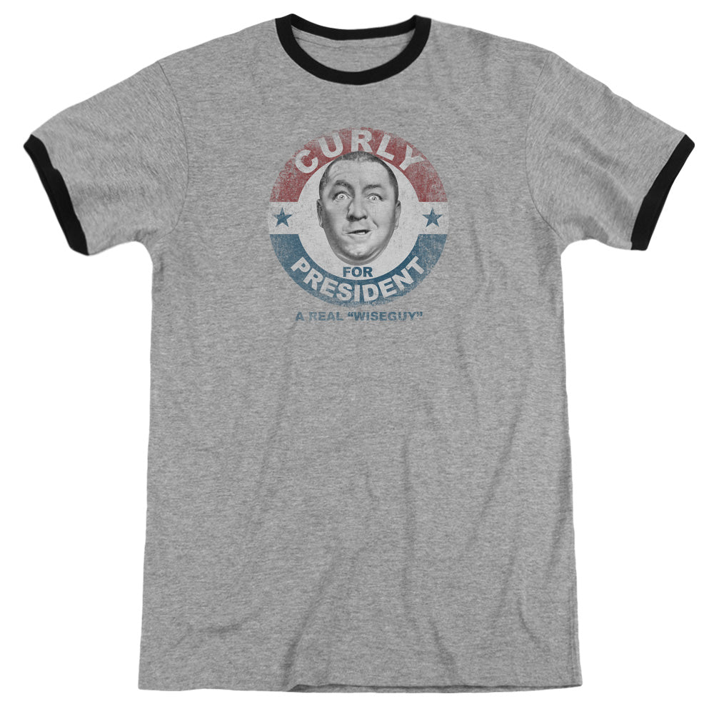 Three Stooges - Curly For President - Adult Ringer - Heather/black