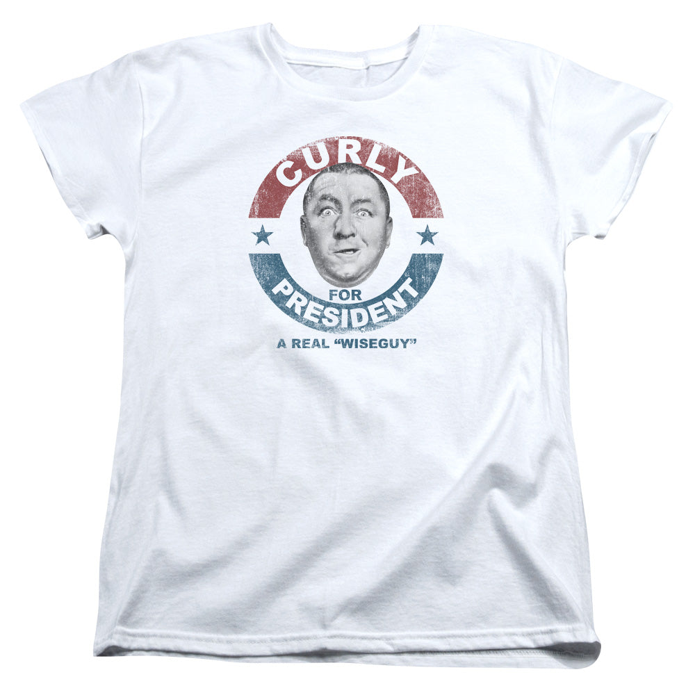 Three Stooges - Curly For President - Short Sleeve Womens Tee - White T-shirt