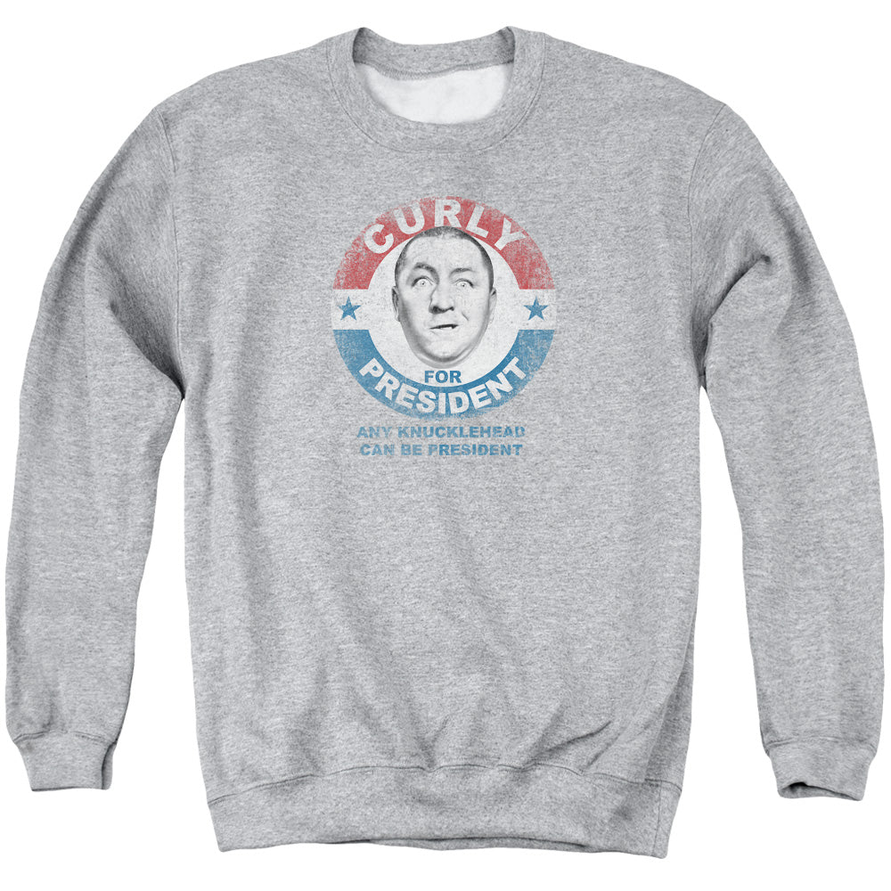 Three Stooges - Curly For President - Adult Crewneck Sweatshirt - Athletic Heather