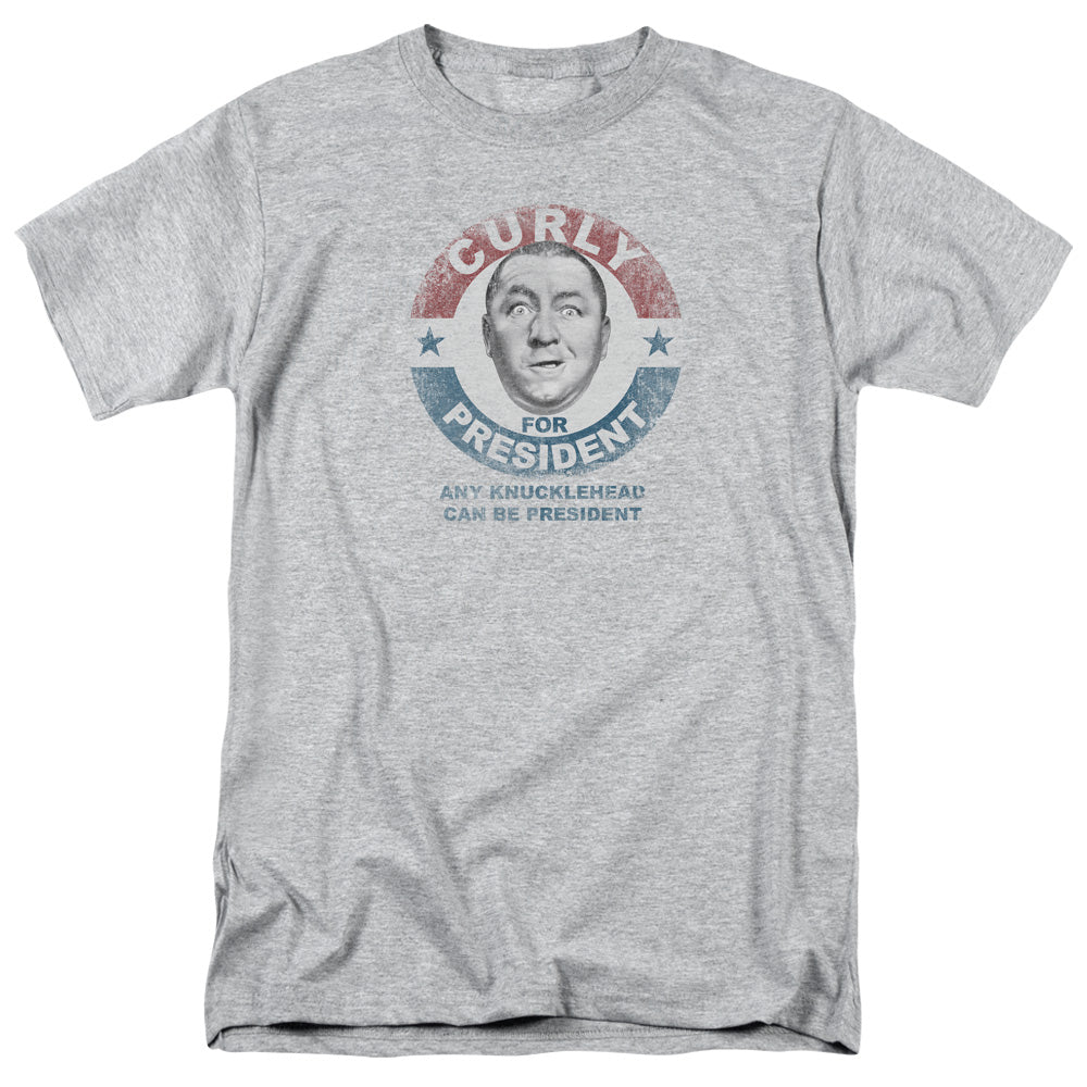 Three Stooges - Curly For President - Short Sleeve Adult 18/1 - Athletic Heather T-shirt