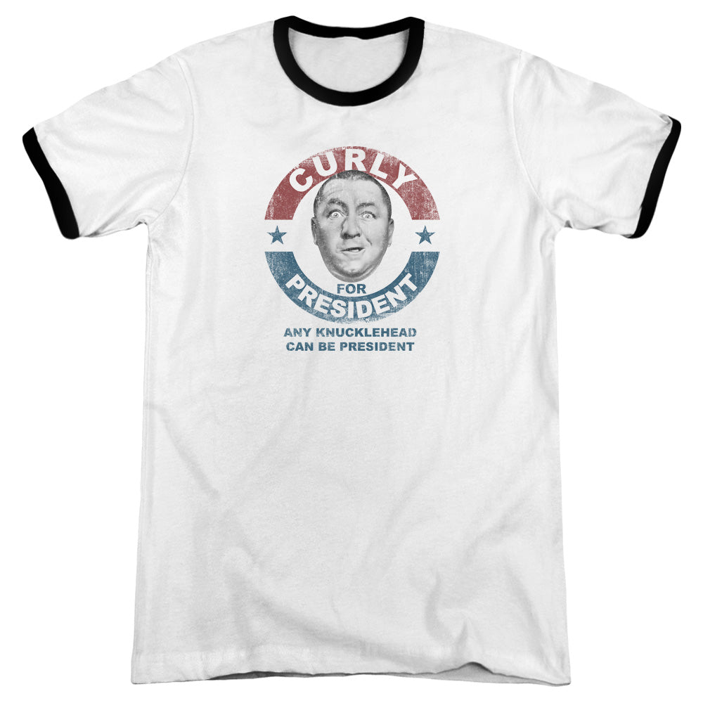 Three Stooges Curly For President - Adult Ringer - White/black
