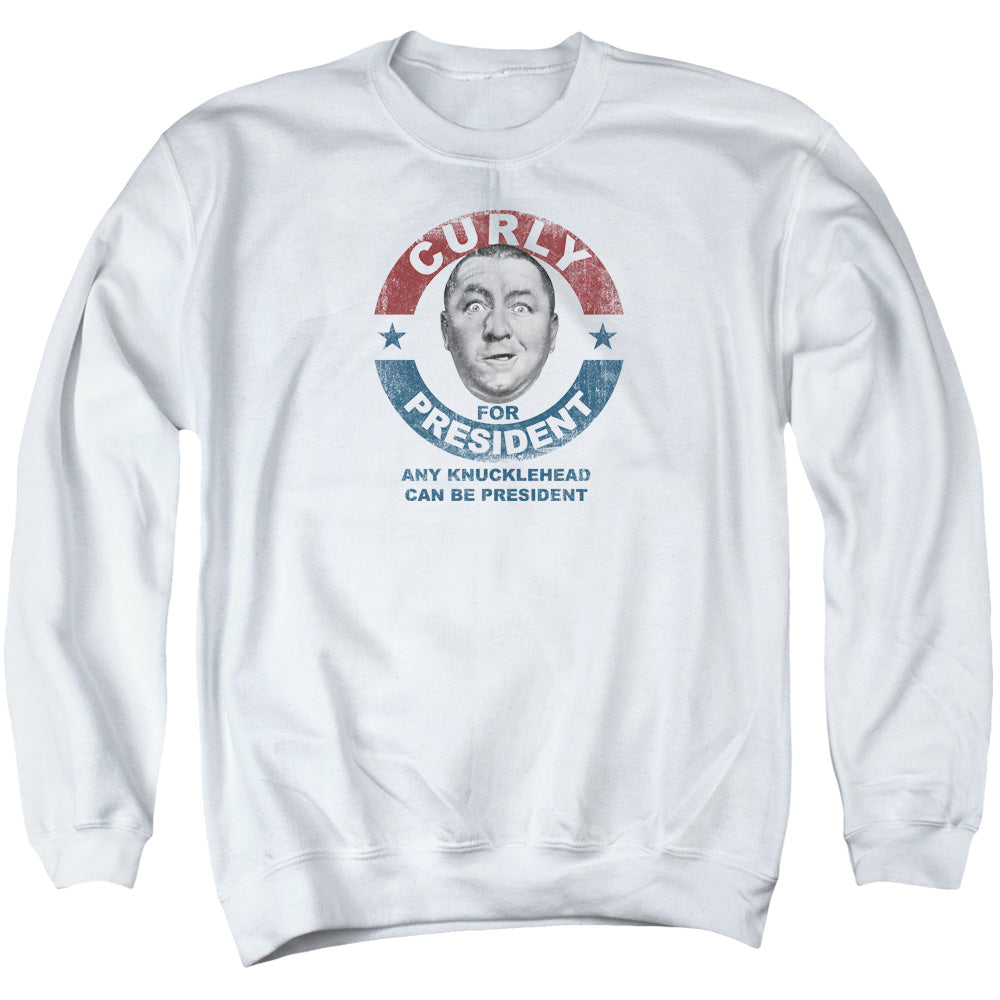 Three Stooges - Curly For President - Adult Crewneck Sweatshirt - White