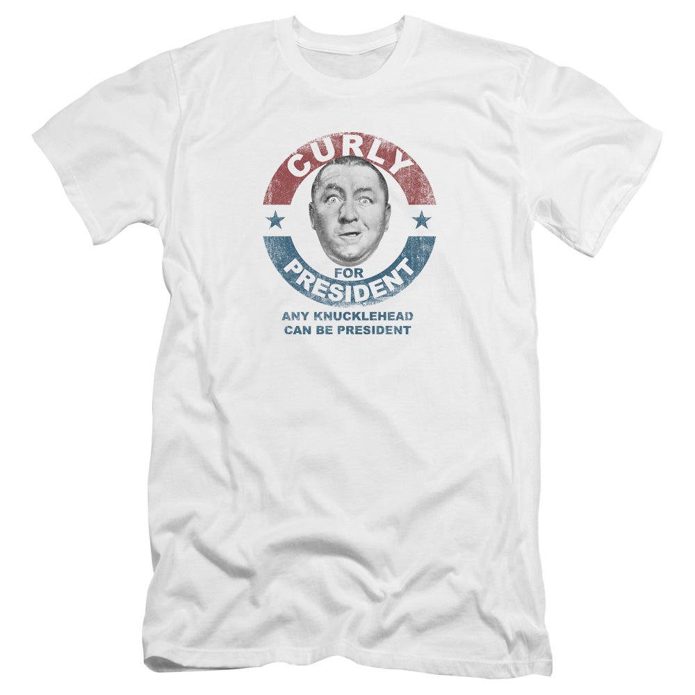 Three Stooges - Curly For President-premuim Canvas Adult Slim Fit 30/1 - White