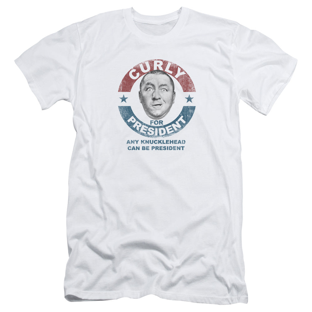 Three Stooges - Curly For President - Short Sleeve Adult 30/1 - White T-shirt