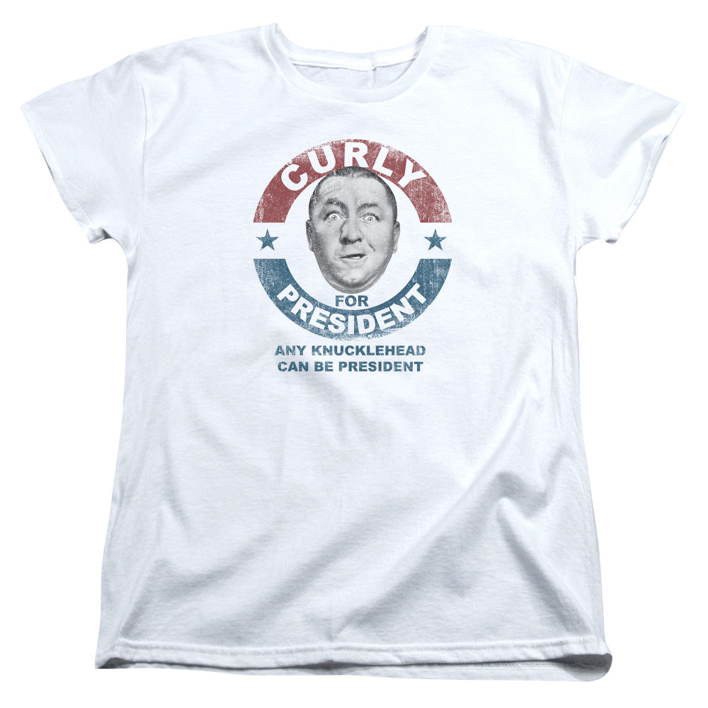 Three Stooges - Curly For President - Short Sleeve Womens Tee - White T-shirt