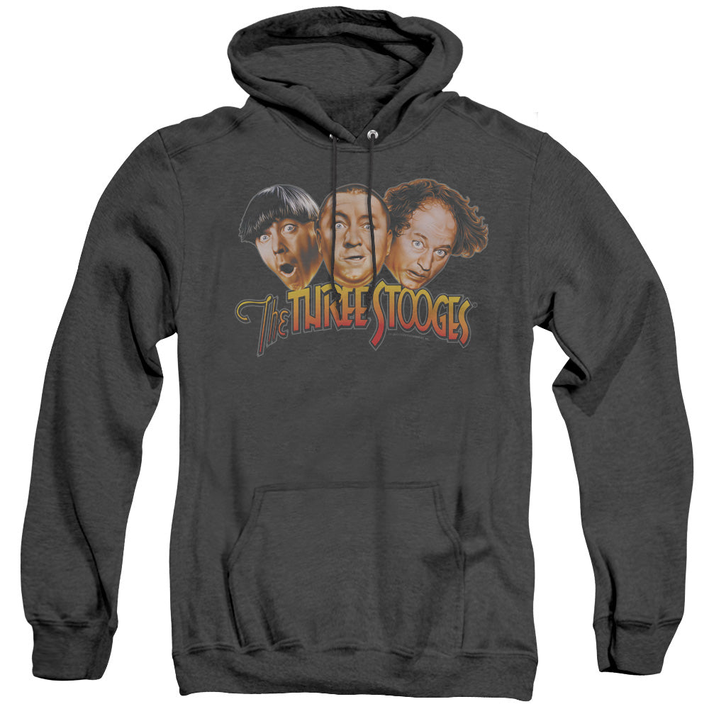 Three Stooges - Three Head Logo - Adult Heather Hoodie - Black