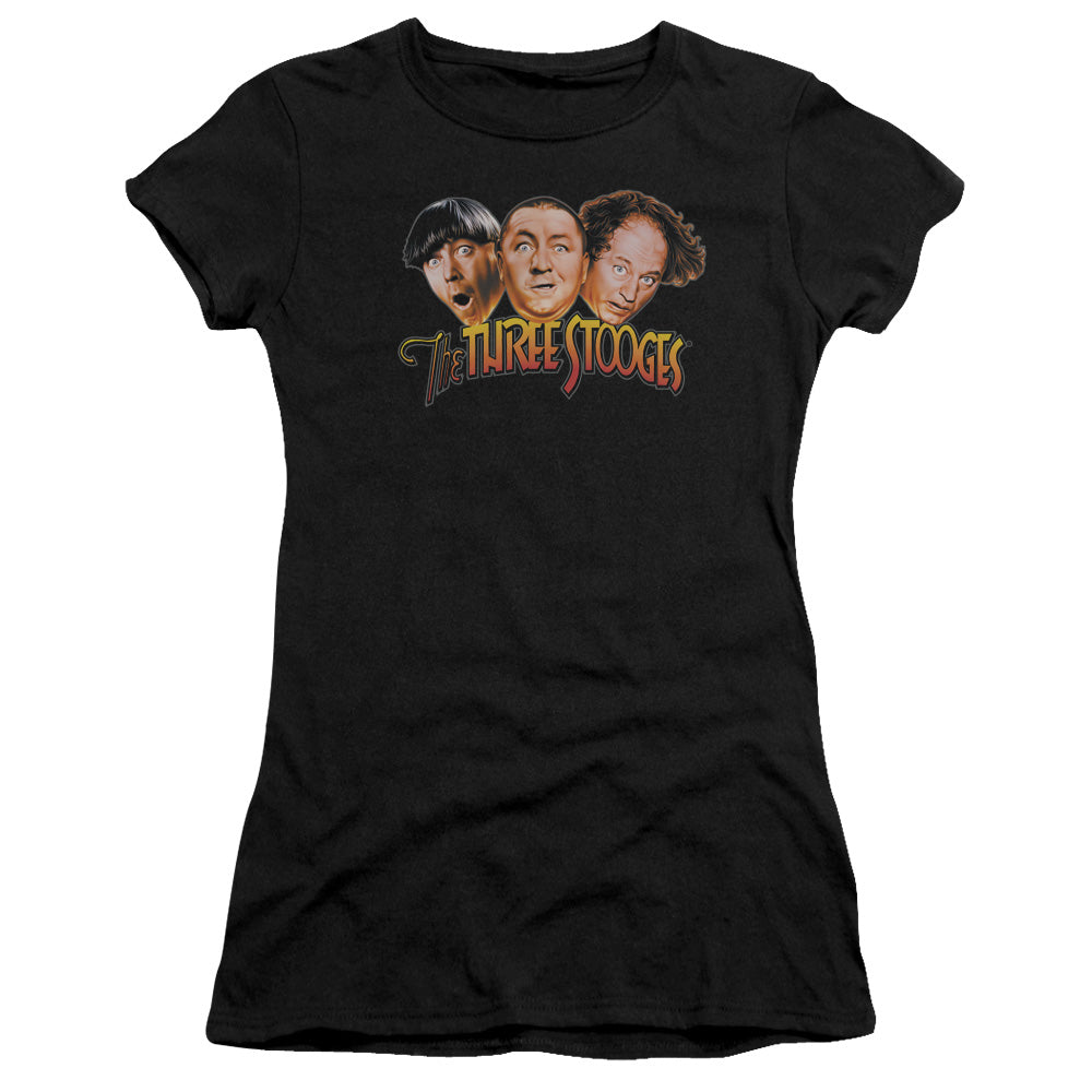 Three Stooges - Three Head Logo - Short Sleeve Junior Sheer - Black T-shirt