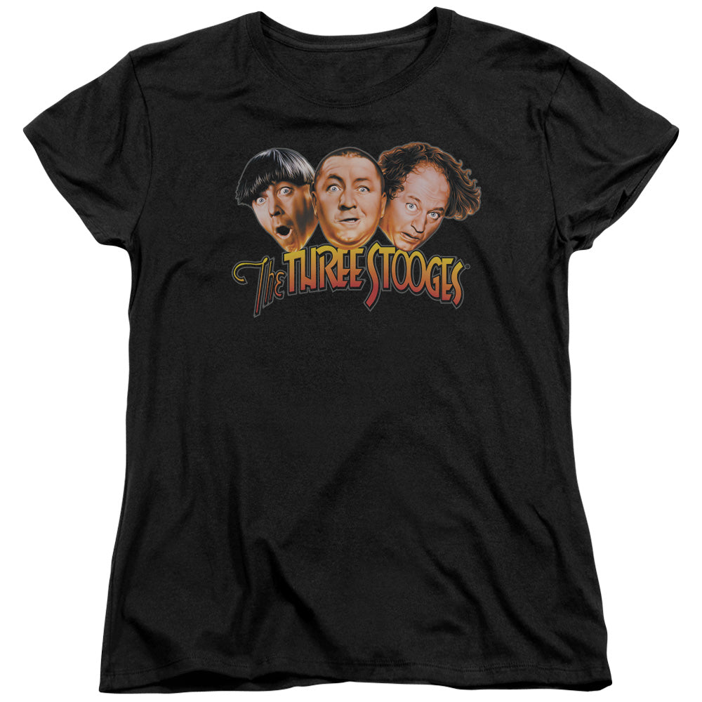 Three Stooges - Three Head Logo - Short Sleeve Womens Tee - Black T-shirt