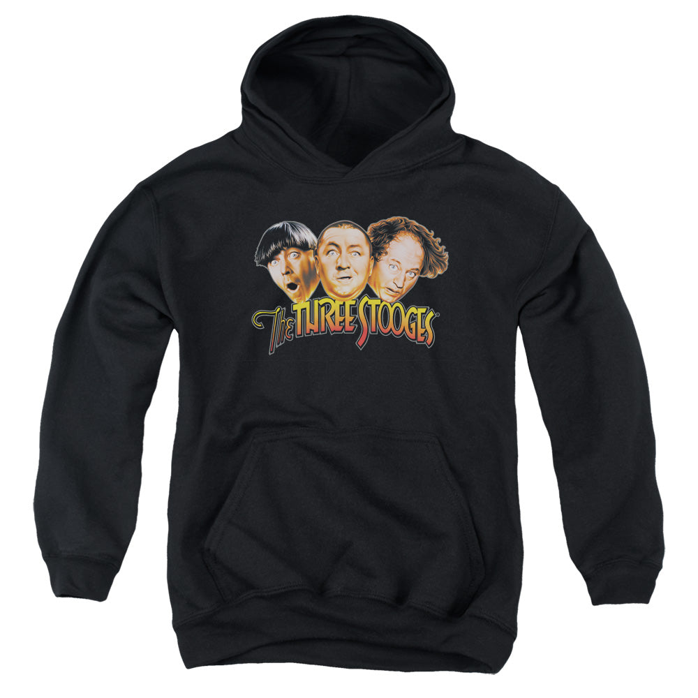 Three Stooges - Three Head Logo - Youth Pull-over Hoodie - Black