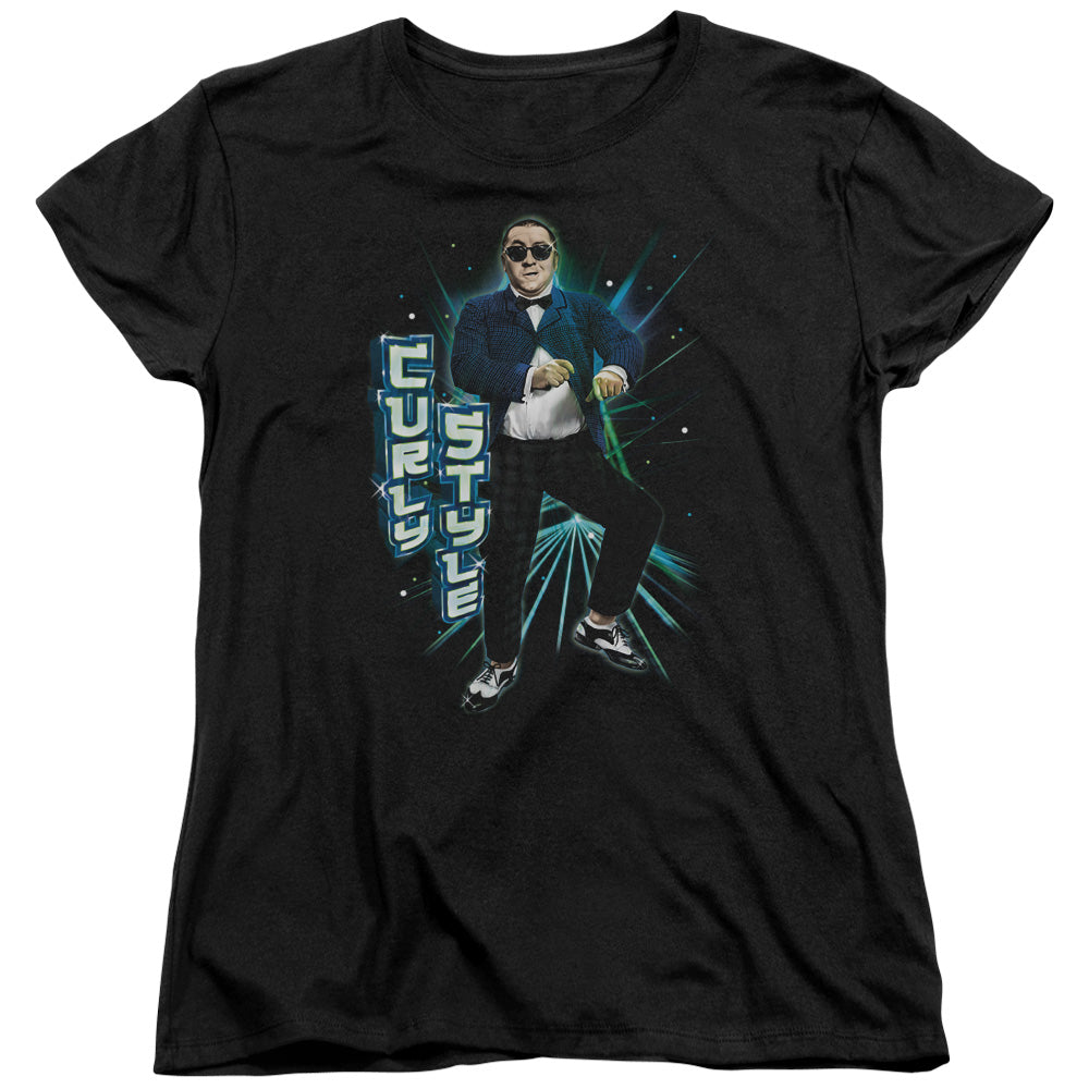 Three Stooges - Curly Style - Short Sleeve Womens Tee - Black T-shirt