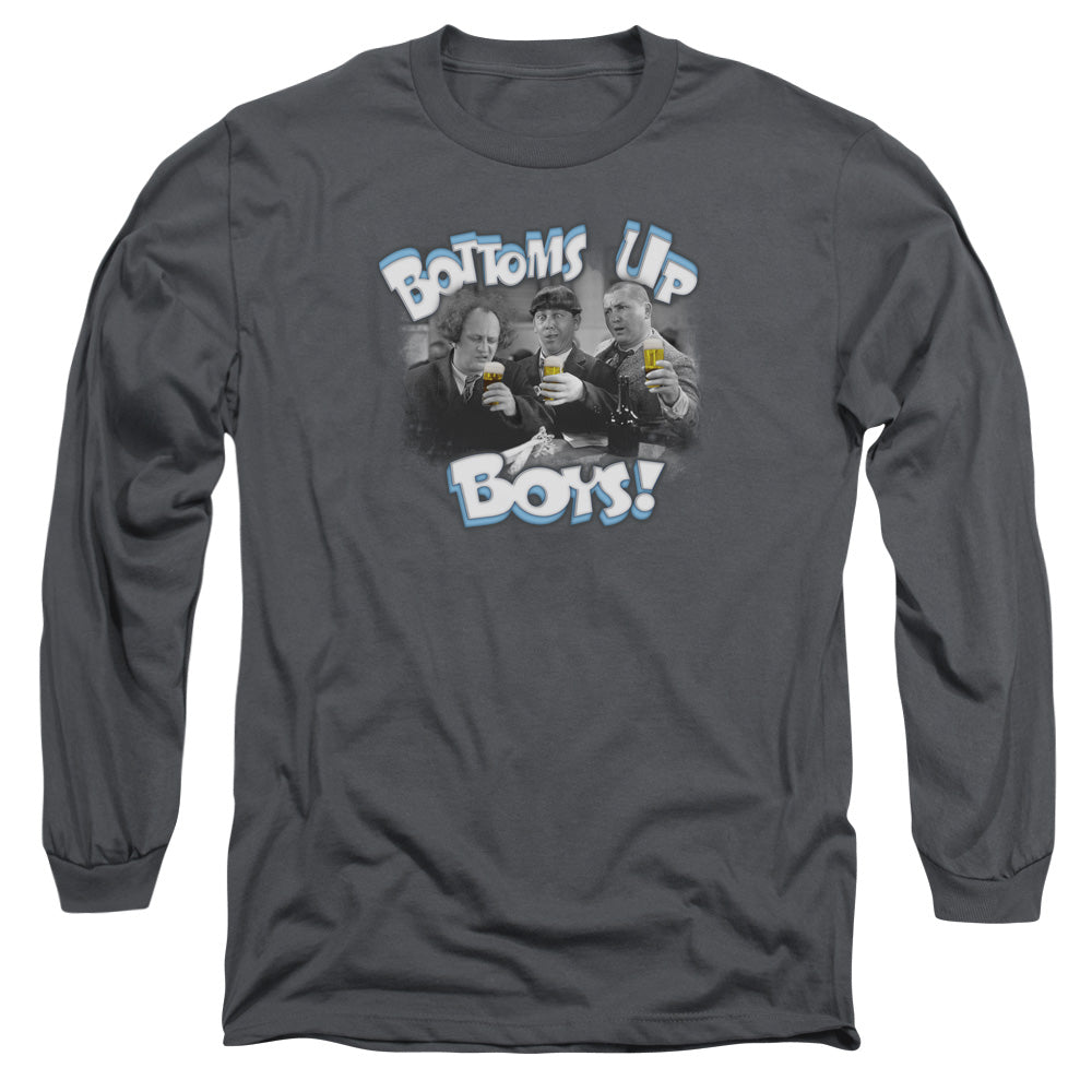 Three Stooges - Bottoms Up - Long Sleeve Adult 18/1 - Charcoal T-shirt