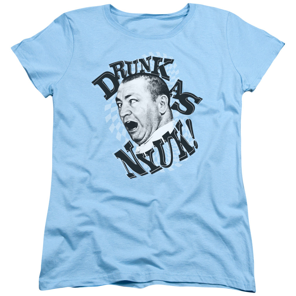 Three Stooges - Drunk - Short Sleeve Womens Tee - Light Blue T-shirt