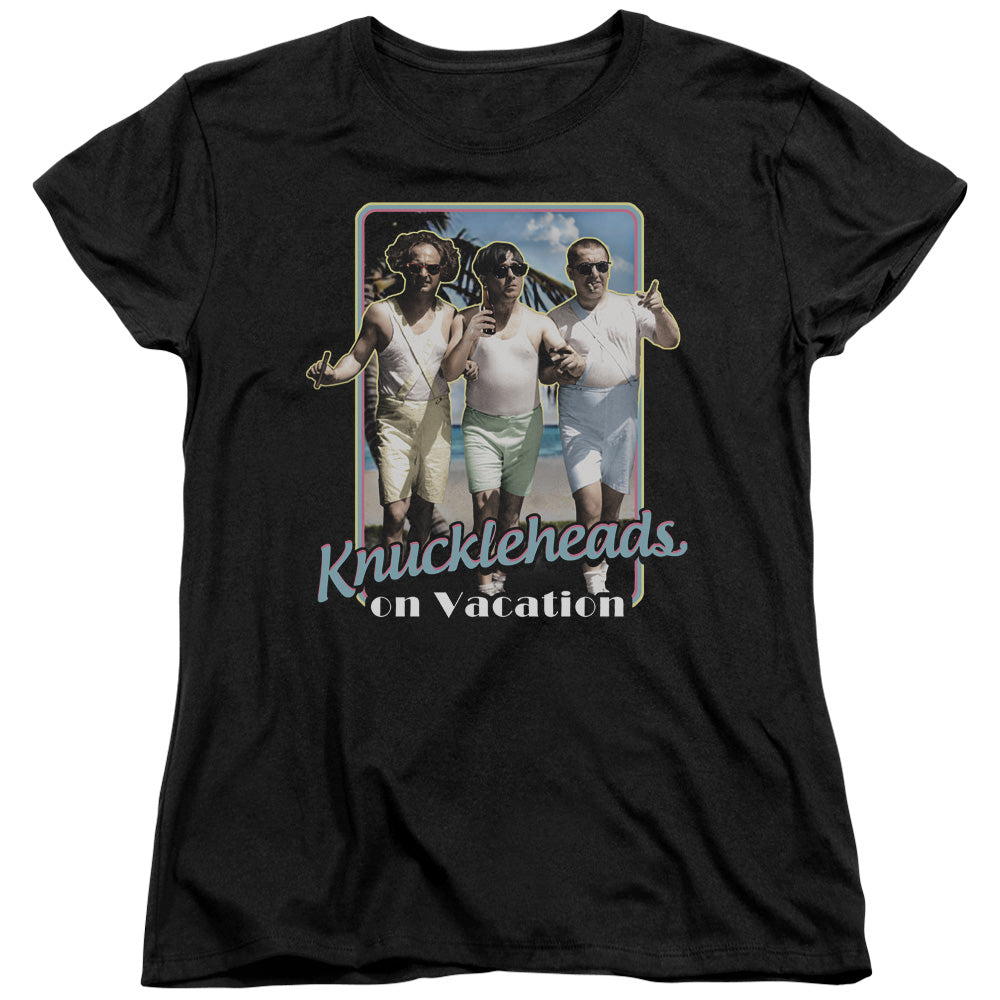 Three Stooges - Knucklesheads On Vacation - Short Sleeve Womens Tee - Black T-shirt