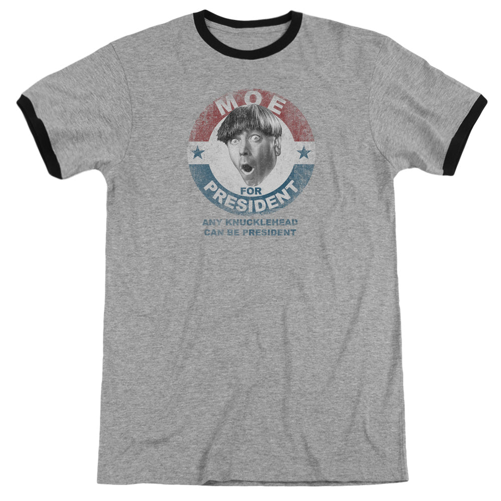 Three Stooges - Moe For President - Adult Ringer - Heather/black