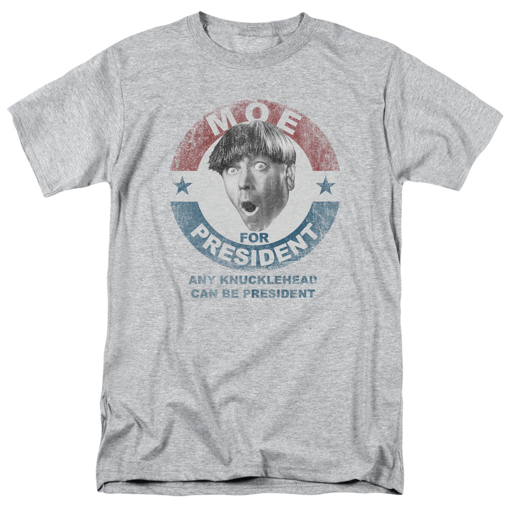 Three Stooges - Moe For President - Short Sleeve Adult 18/1 - Athletic Heather T-shirt