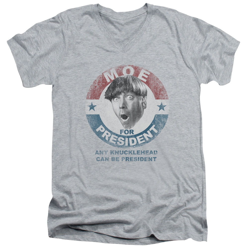 Three Stooges - Moe For President - Short Sleeve Adult V-neck - Athletic Heather T-shirt