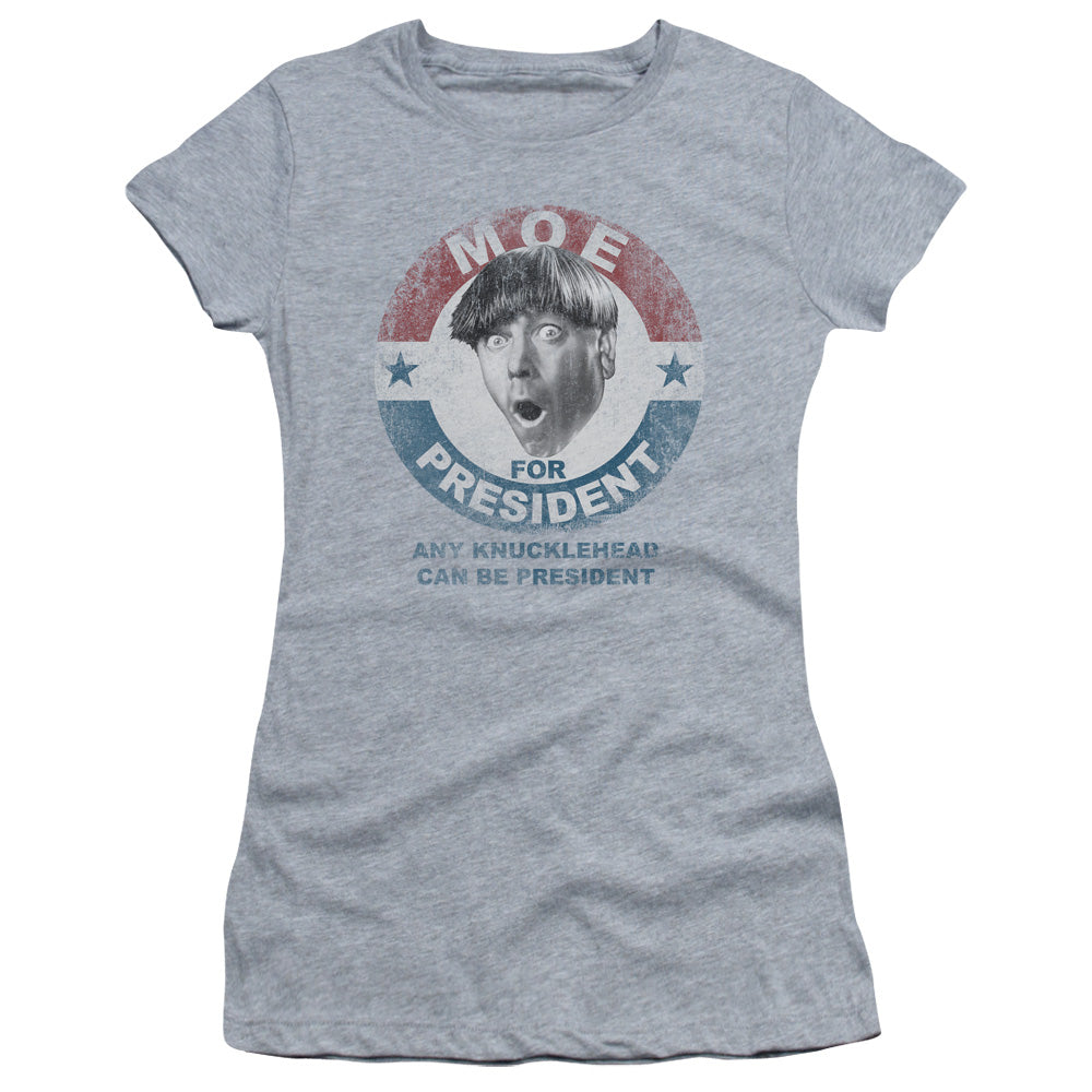 Three Stooges - Moe For President - Short Sleeve Junior Sheer - Athletic Heather T-shirt