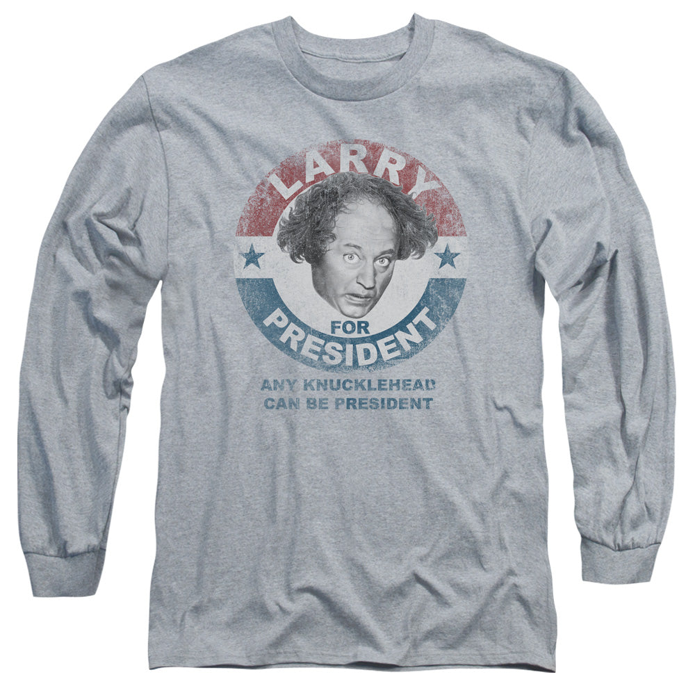 Three Stooges - Larry For President - Long Sleeve Adult 18/1 - Athletic Heather T-shirt