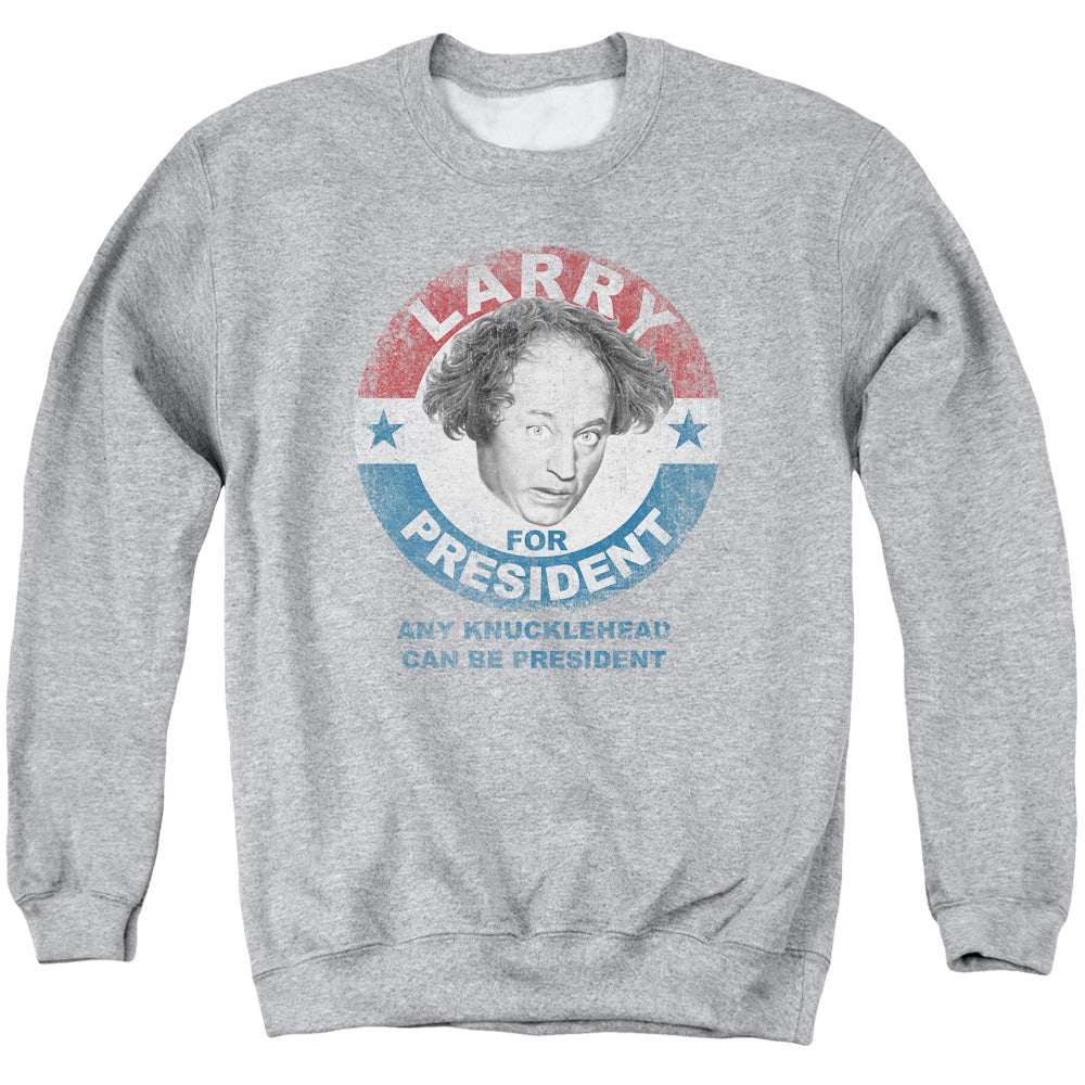 Three Stooges - Larry For President - Adult Crewneck Sweatshirt - Athletic Heather