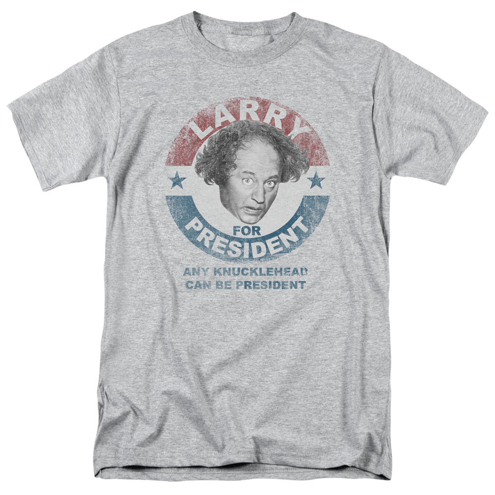Three Stooges - Larry For President - Short Sleeve Adult 18/1 - Athletic Heather T-shirt